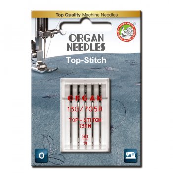 5 topstitch organ symaskinsnålar i en nålförpackning